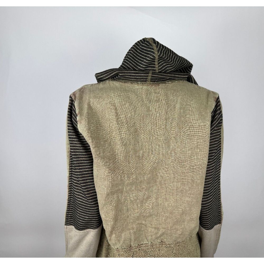 BKE Gimmicks Lagenlook Linen Wrap Jacket‎ Women L Green Lace Long Sleeve Hoodie - Picture 13 of 14